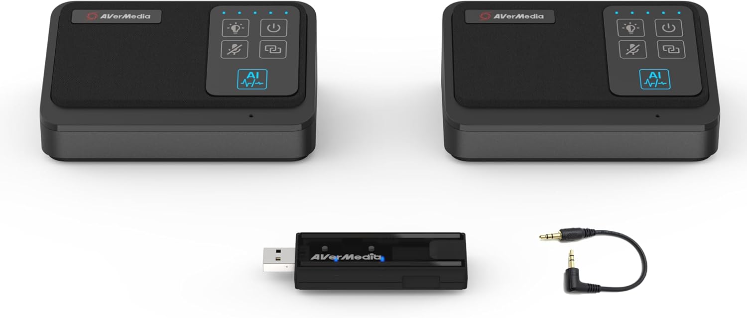 AVerMedia Wireless Conference Speakerphone 360° Voice Pickup, Noise Reduction, Mute Button, Conference Speaker for 10 People, Compatible with Laptop, PC, PTZ Cam