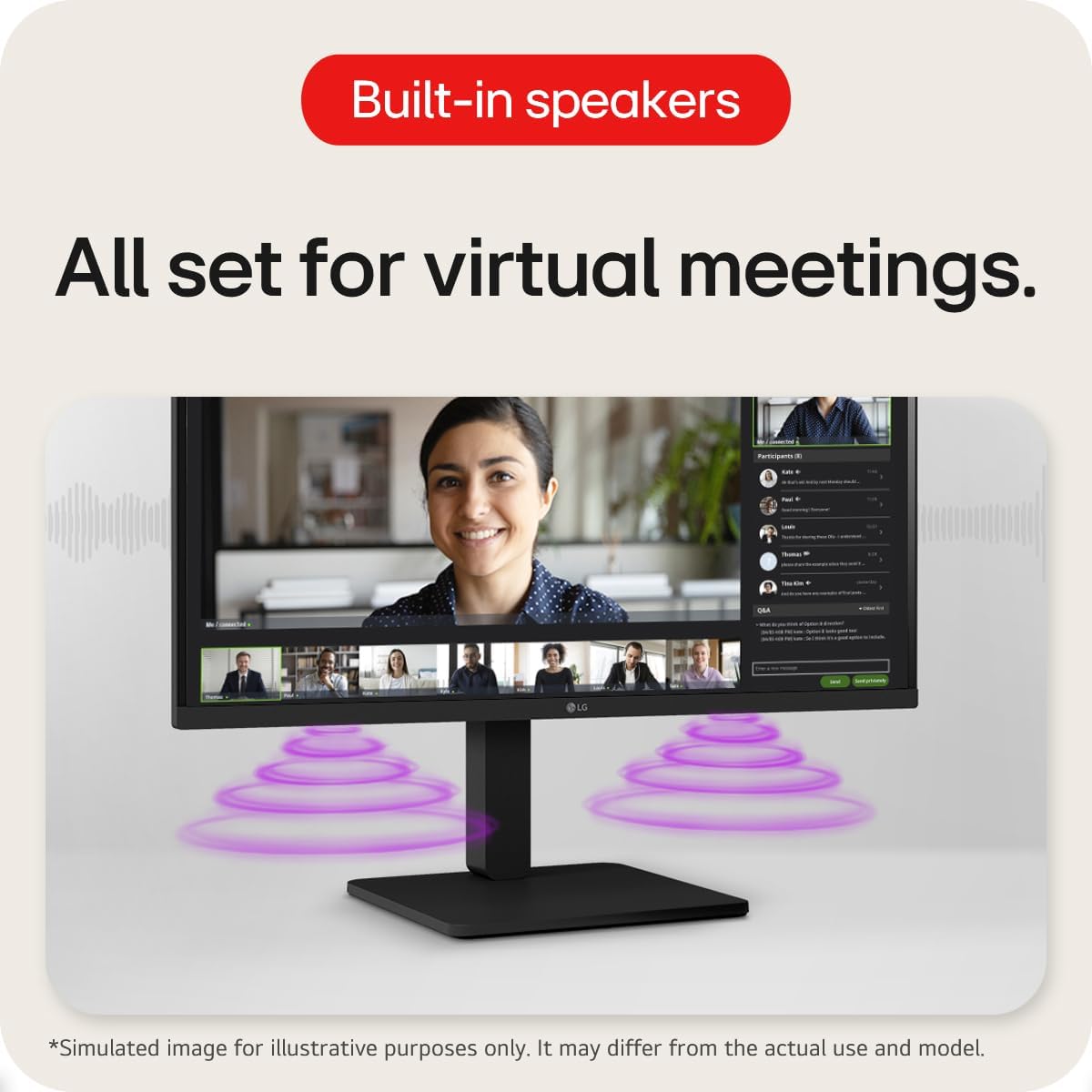 LG Monitor 27BA450 - FHD 1080p IPS 27 inch, 100Hz, 5ms, Office Display, Built-in Power and Speakers, D-Sub, HDMI, DisplayPort, Matte Black