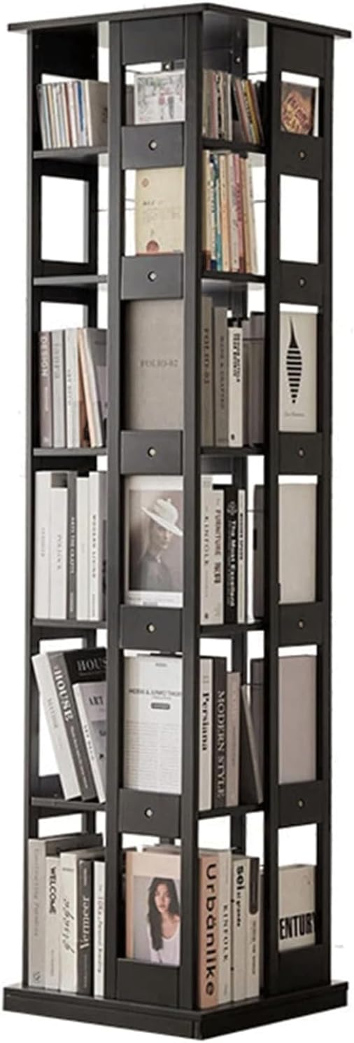 SAAKO Flexible Bookcases 360° Rotating Bookshelf Multi-Layer Wooden Standing Bookcase with Invisible Universal Wheel Rolling Bookcase Home Book Rack Perfect Furniture