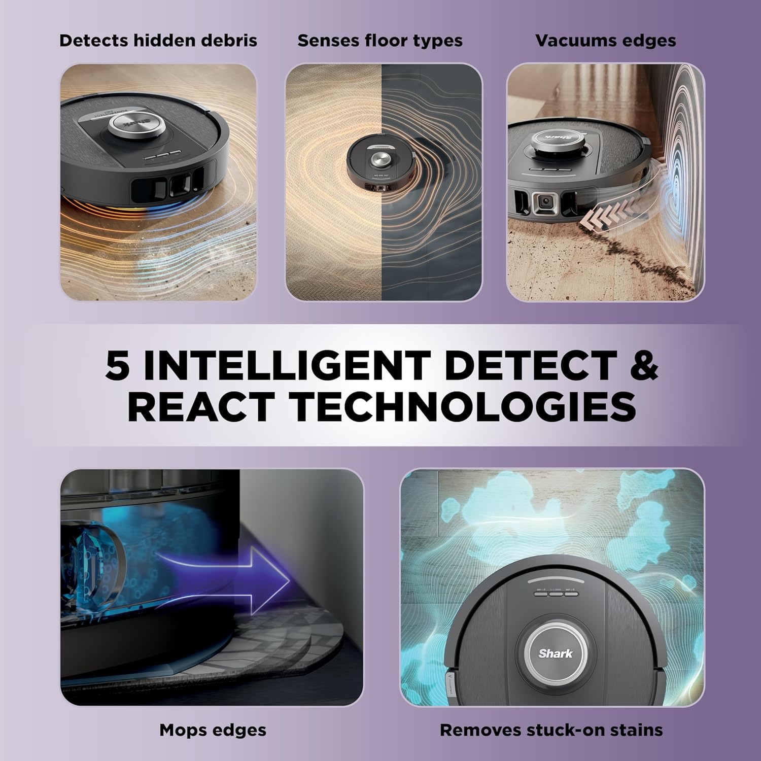 Shark Robot Vacuum & Mop Combo, PowerDetect NeverTouch, Self-Emptying & Self-Refilling, 60-Day Debris Capacity, 30-Day Refill Tank, Pad Dry, 5 Intelligent PowerDetect Cleaning Technologies, RV2820YE