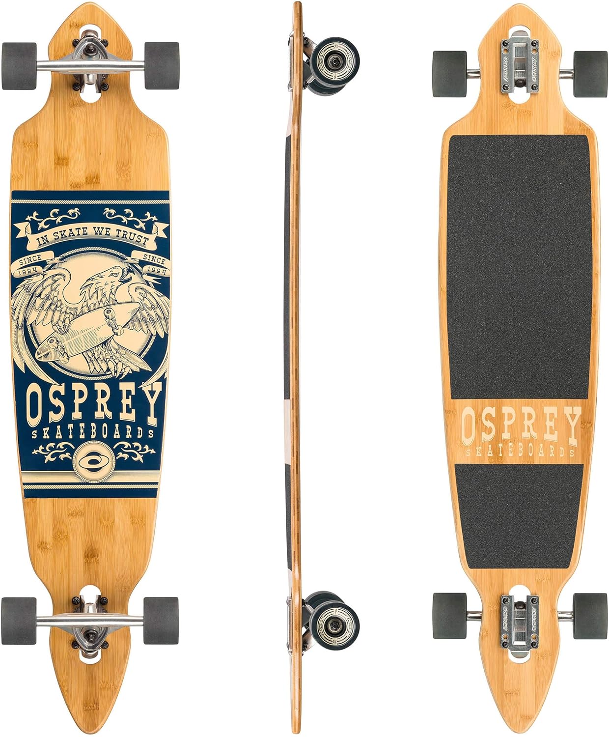 Osprey | Twin Tip Longboard, 42inch Complete Skateboard, 5-Ply Bamboo, for Kids, Adults and Beginners, Eagle, Multiple Colours