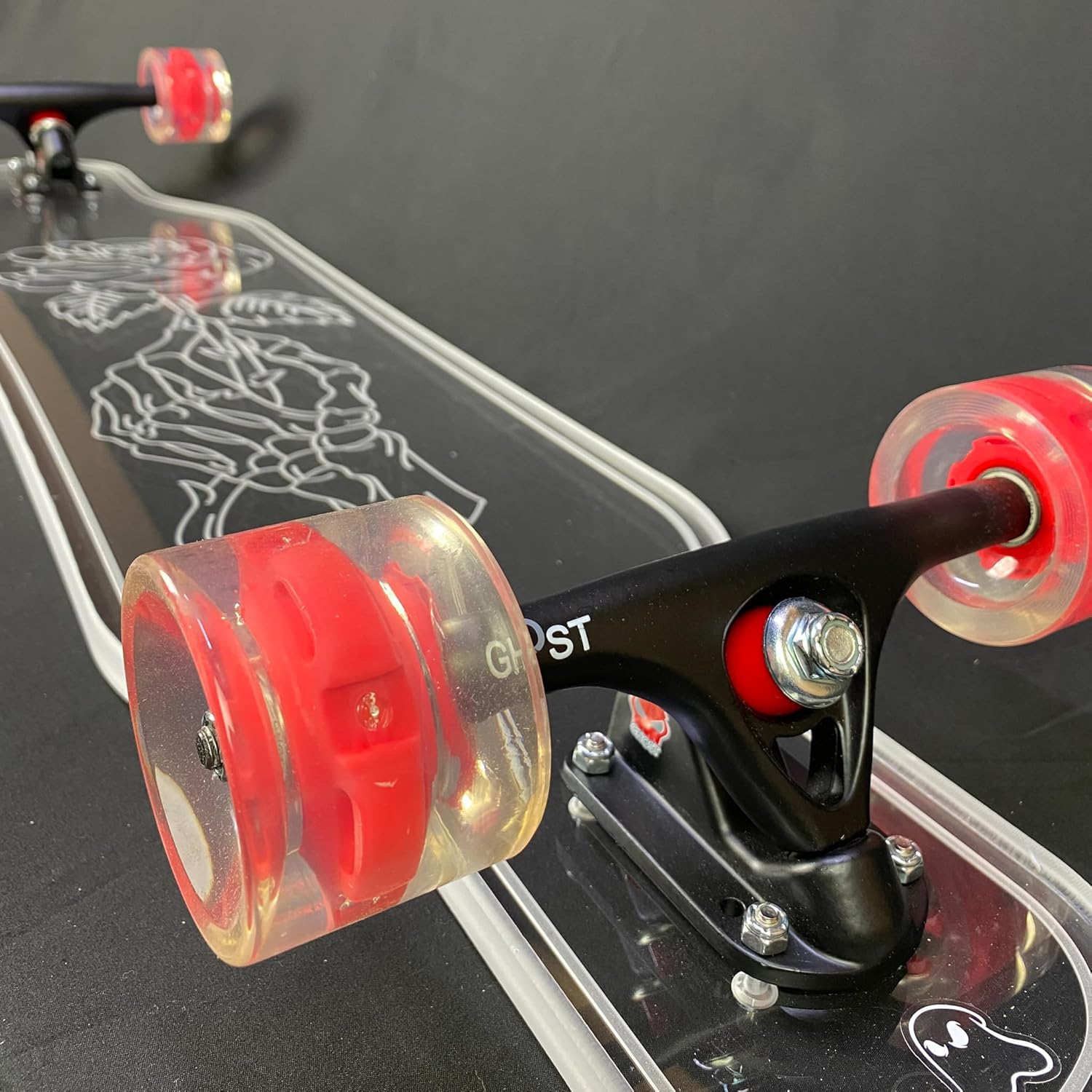 GHOST BOARDS Clear Longboard Skateboard - Transparent Acrylic Long Boards with Light-Up LED Wheels for Smooth Rides - Ride The Streets in Style with Longboard Built for Beginners & Pros Alike
