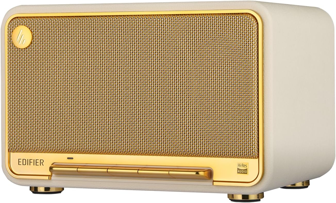 Edifier D32 Tabletop Wireless Speaker, Hi-Res Audio, LDAC, AAC, ALAC, Bluetooth V5.3, 60W (RMS), 2.1 Acoustic Architecture, Full Digital Signal Process, 11h Playtime, APP Control, White