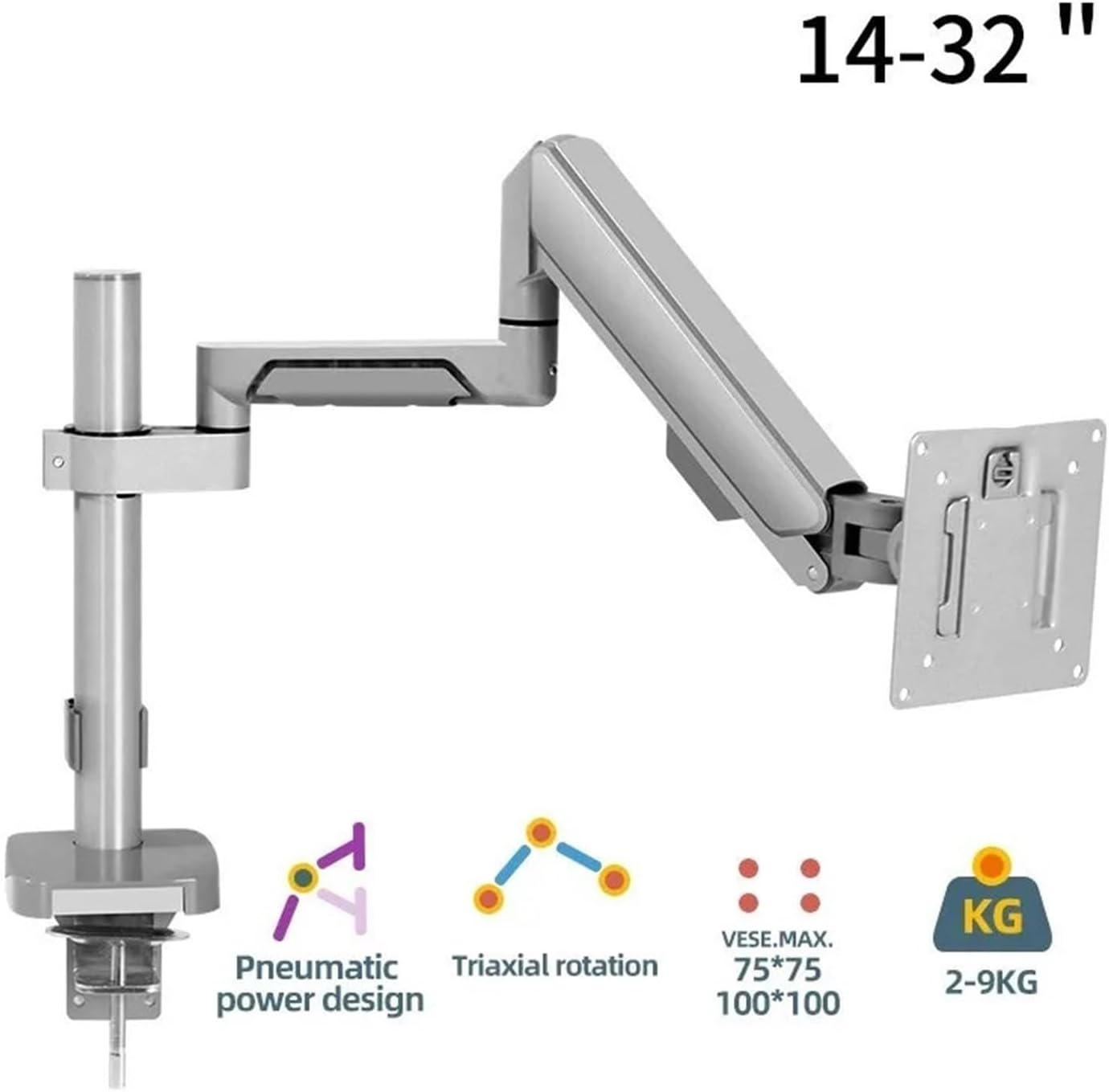 Gas spring height adjustable 14-32 inch screen stand monitor stand full motion desktop stand computer stand load-bearing 9 kg H3(H3G)