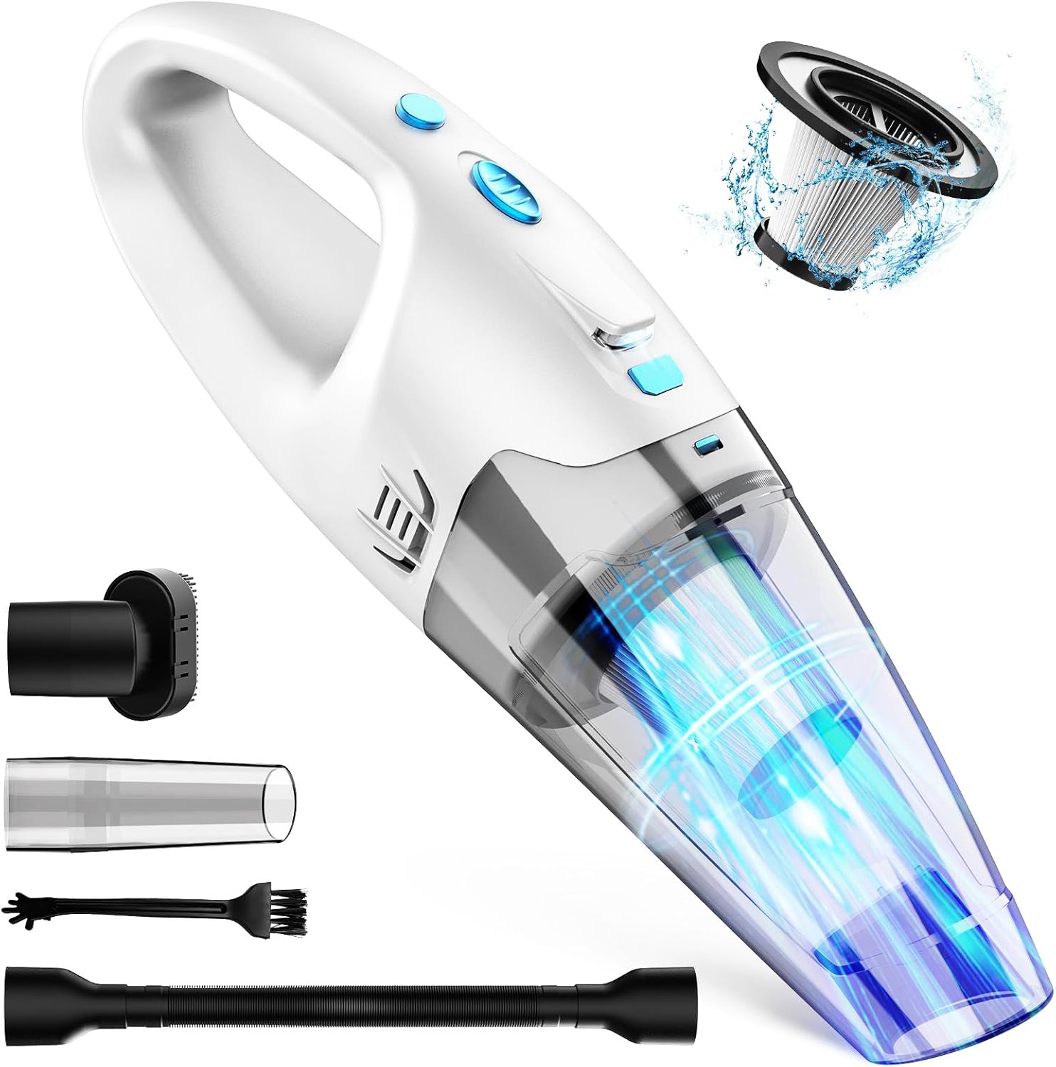 FUOAYOC Handheld Vacuum Cordless, 6KPA Strong Suction & 25 Mins Runtime, 1.6lbs Lightweight Hand Vacuum Cordless Rechargeable with HEPA Filter/LED Light/Multi-Accessories,for Home/Car/Office Cleaning