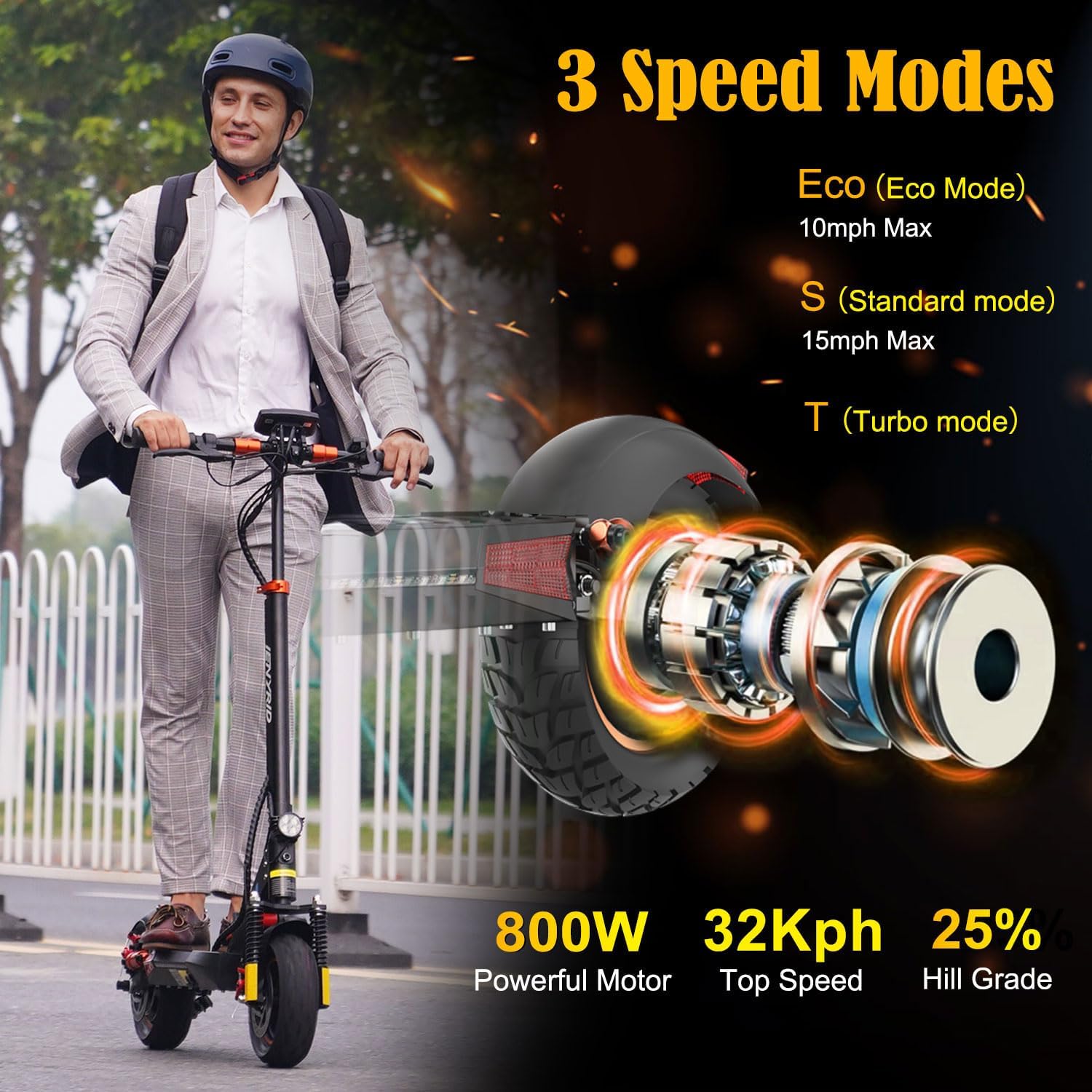 Electric Scooter Adults, Fast E-Scooter with Seat, Portable Folding Escooter Electric for Adult, 10 inch Offroad E Scooter for Teens | 28 MPH | 30 Mile Long Range | Dual Suspension & Brakes