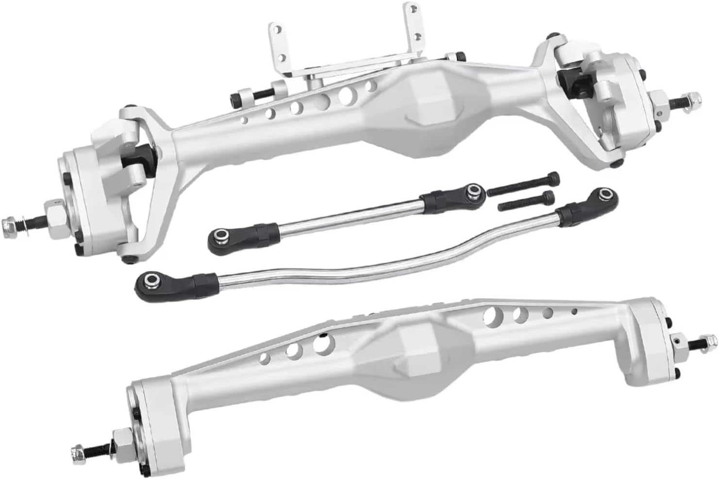 RC Axle For Axial For Capra 1.9 For UTB AXI03004 For LCG 1/10 Aluminum F9 Offset Front Rear Portal Axle With Servo Mounts RC Crawler For Chassis Upgrade(Silver,Set)