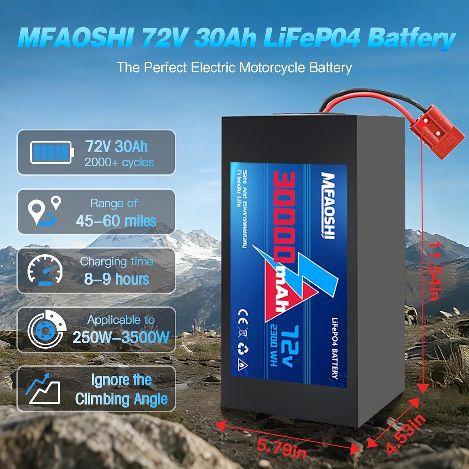 72V 30Ah LiFePO4 Battery,with LED Display & 2A Fast Charger | 50A BMS Protection,High-Power Pack for E-Bike, Scooter, Motorcycle | 250W-3500W Motor Compatible