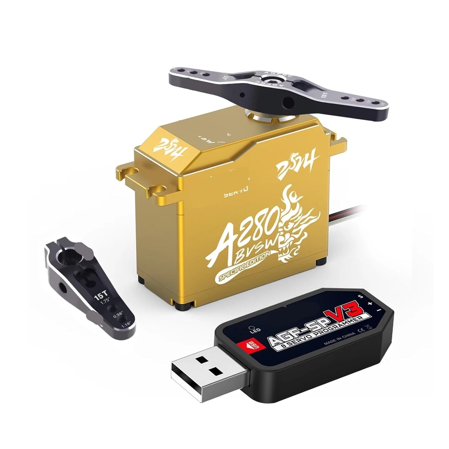 A280BVSW 125KG 16V Super Torque 3S/4S Brushless Waterproof 1/5 Scale Giant Remote Control Servo(A280BVSW Golden Set1)