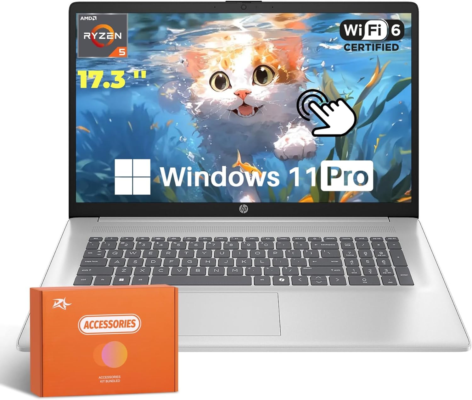 HP 17 Inch Touchscreen Laptop Computer 2025, AMD Ryzen 5 7430U(Up to 4.3GHz), Windows 11 Pro, 17.3
