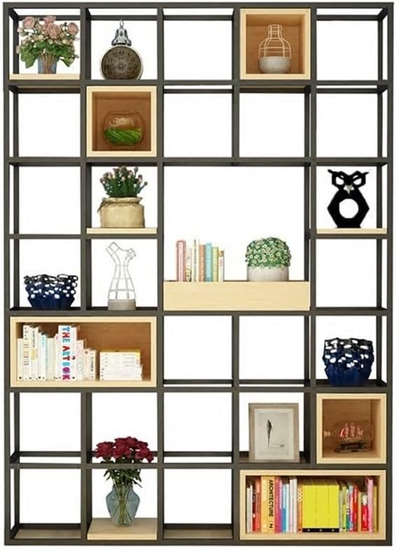 LOVULIFE Book Shelf Storage Rack Home Living Room Bookshelf Porch Display Stand Wrought Iron Storage Rack Square Plant Rack Floor Partition Rack Bookshelf Bookcase(Color:120 * 25 * 200cm)
