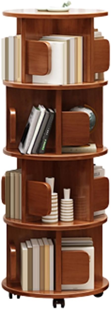 ZLGONRL Rotating Bookcase Wood 360 Display Narrow Bookshelf for Small Spaces On Wheels Round Bookshelf Spinning Bookshelf (Four)