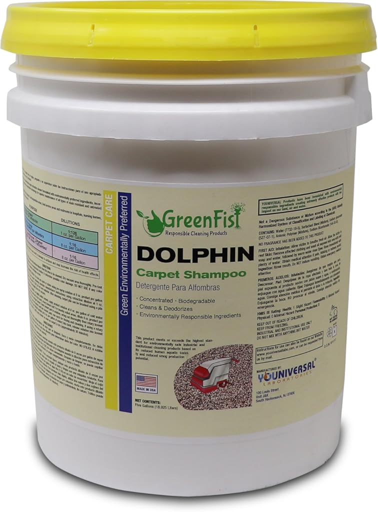 GreenFist Dolphin Carpet Extractor Odor & Stain Remover Shampoo Concentrated Deep Cleaner and Deodorizer[ Any Rug Or Carpet Machine] Unscented Formula, 5 Gallon Pail