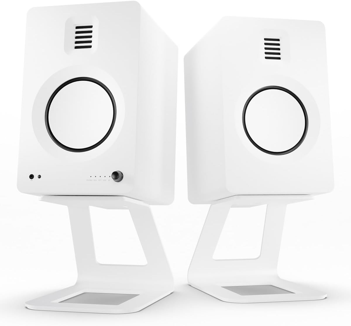 Kanto TUK Premium Powered Speakers with SE6 Elevated Desktop Speaker Stands (White)