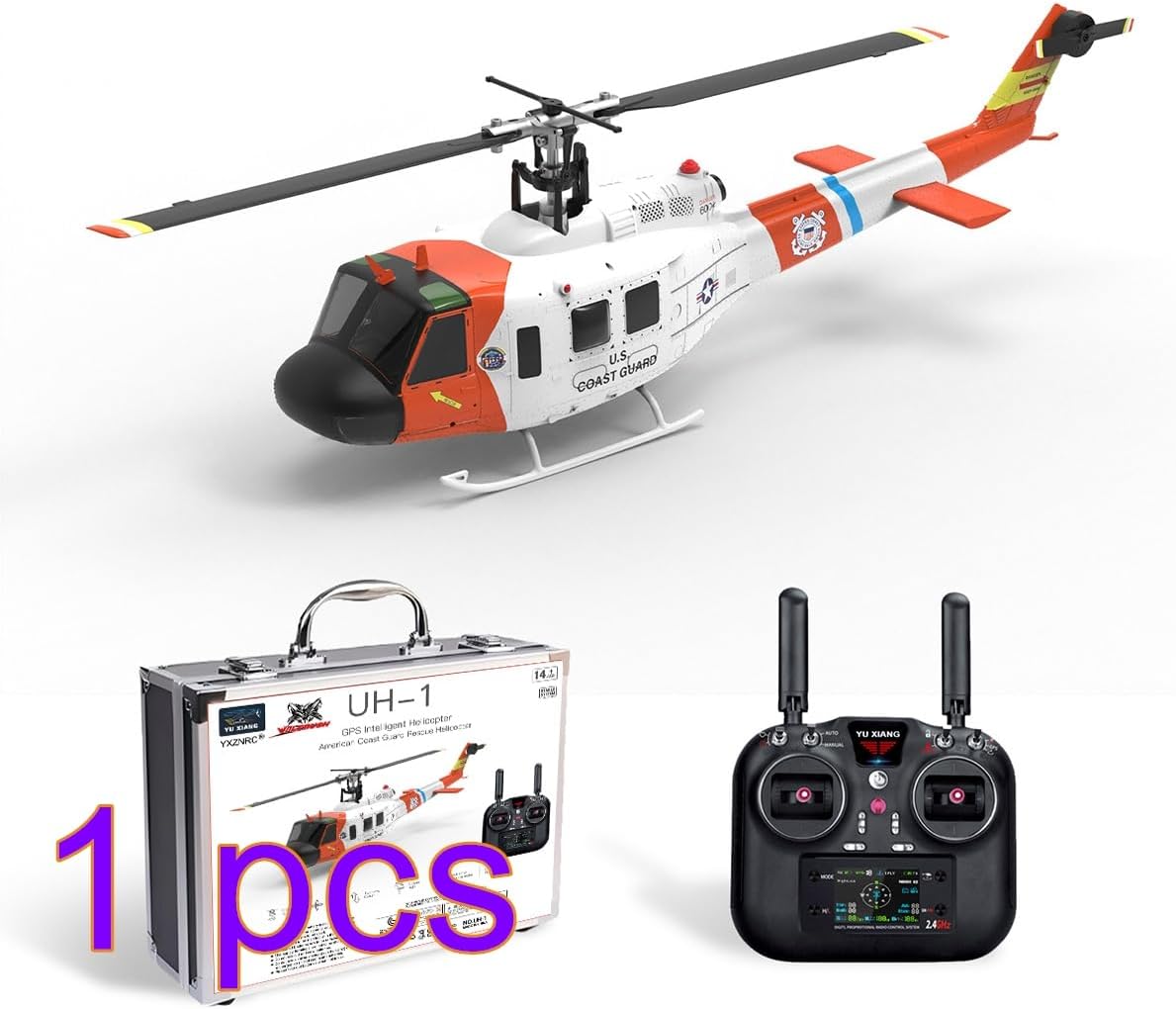 YU Xiang F07S UH-1 Huey 1/34 2.4G 6CH Brushless Direct Drive 6G Flybarless RC Helicopter Model with GPS Positioning for Altitude Hold and Adjustable Left/Right (RTF)