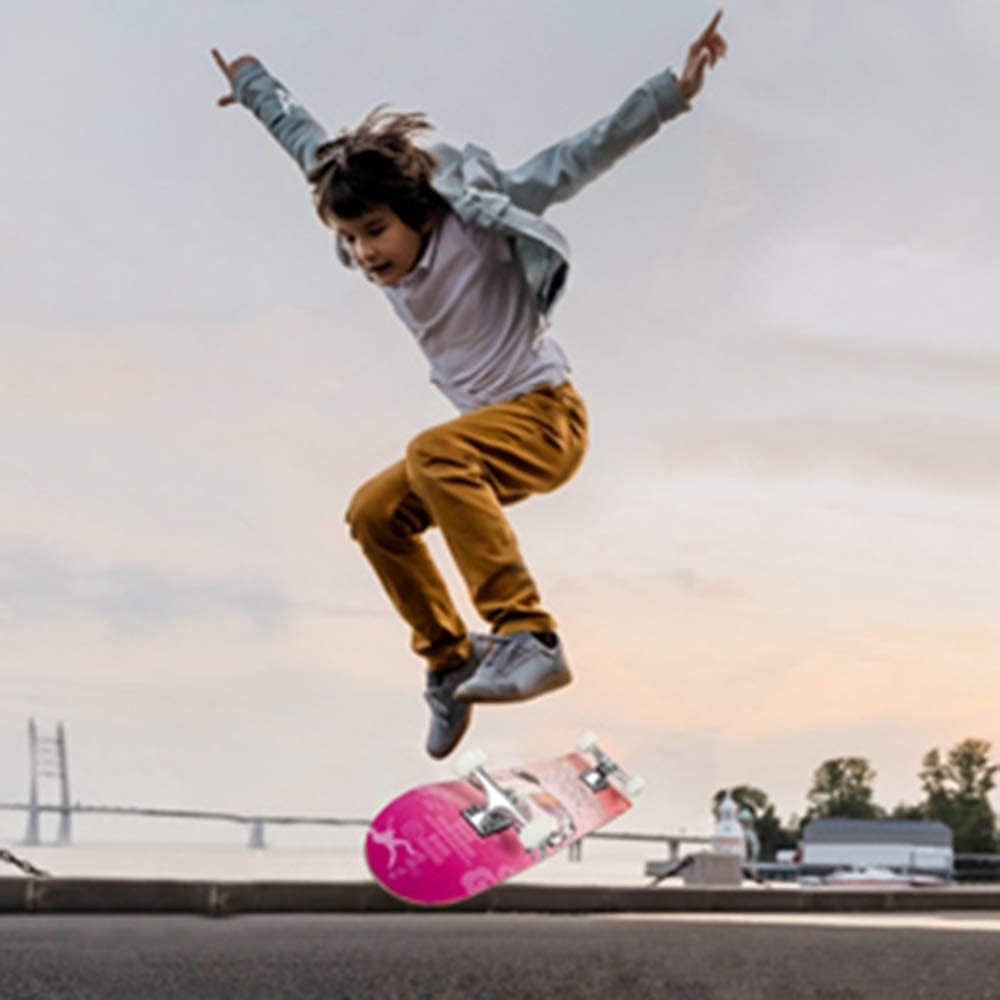 Skateboards for Beginners 31 x 8 inch Complete Skateboard for Kids Teens and Adults 7 Layer Canadian Maple Double Kick Deck Concave Cruiser Trick Skateboard (E)