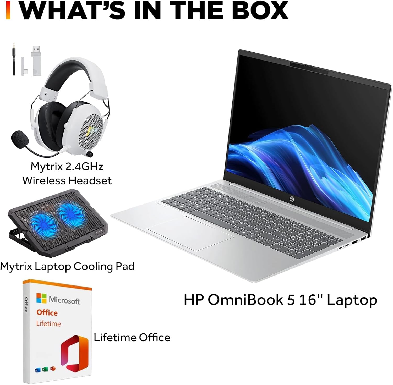 HP OmniBook 5 16 inch Next Gen AI PC Laptop, 2K IPS Touchscreen Display, Intel Core Ultra 7 255U, 16GB RAM, 512GB SSD, Windows 11 Home, WiFi 6E, Glacier Silver, w/Mytrix Accessory Lifetime Office
