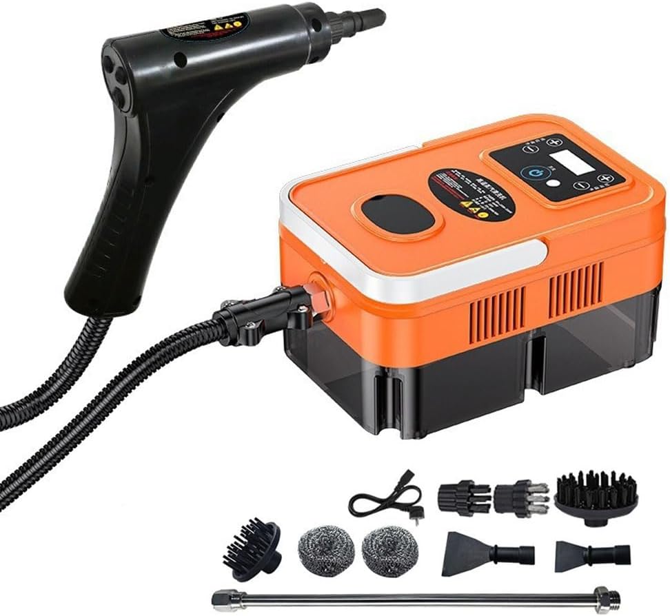 HGTRH Steam Cleaner for Home 1800W, Steam Cleaner Handheld with 1.2L Water Tank Split Design 6 Gear Adjustment for Windows Kitchen Floor Car Orange