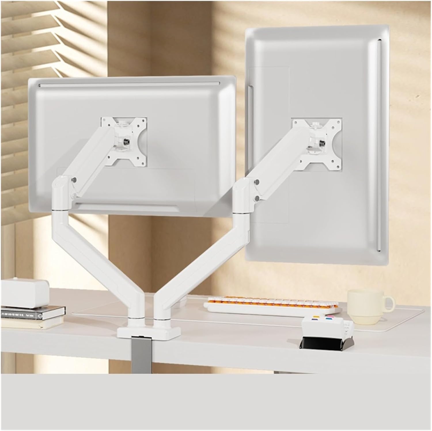 Dual Monitor Stand Fully Adjustable Monitor Desk Mount Swivel Bracket with C-Clamp for 13 to 32 Inch Computer Screens(White)