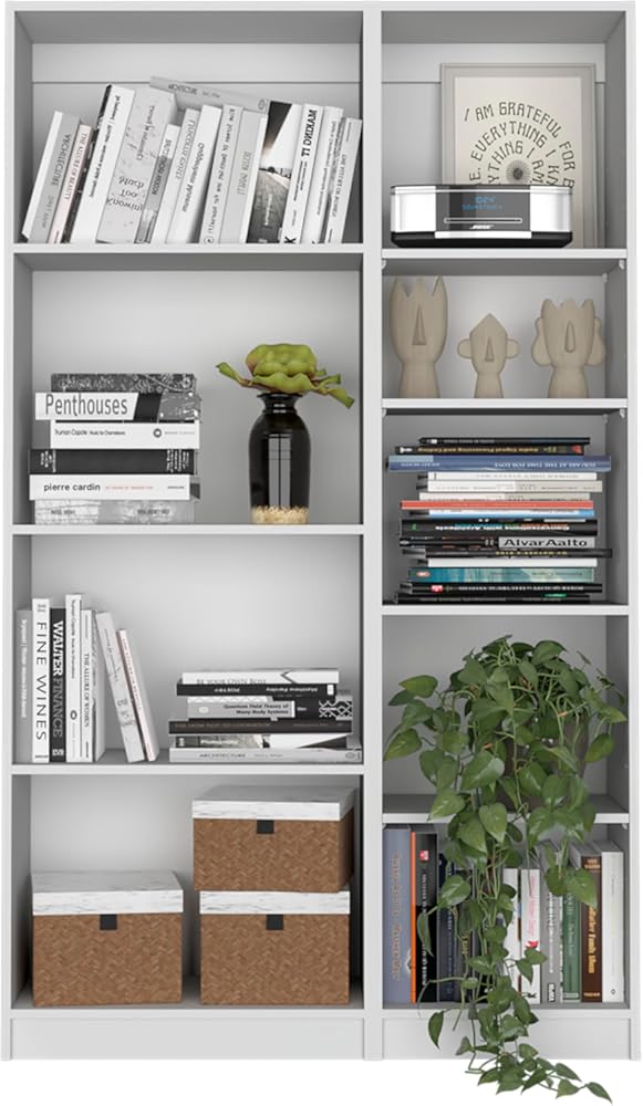 agnixnaf White Finish Bookshelves Set of 2 with 7 Shelves, Rectangular Bookcase, Modern, for Office, Bedroom, Living Room, Study Room