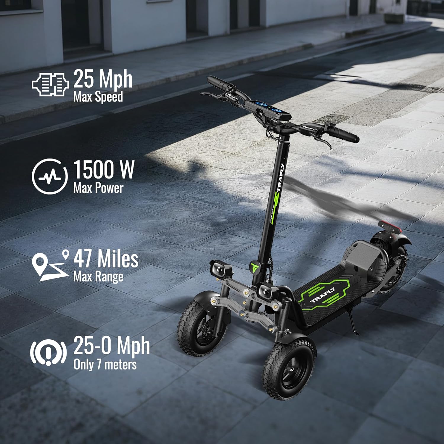 3-Wheel Electric Scooter for Adults, Dual 12“ Front/ 10” Rear Pneumatic Tires-Reverse Trike Design, All-Terrain 48V 1500W Motor, 47-Mile Range, 25 MPH, Hydraulic Brakes & Rear Suspension