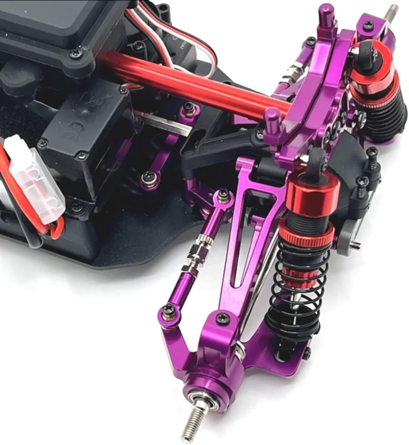 RC Spare Part for Mjx 14210 14209 RC Car Upgrade Spare Part Metal Steering Cup Upper Lower for Swing Arm Set Shock Tower Bracket Body Post(Purple,B Set)