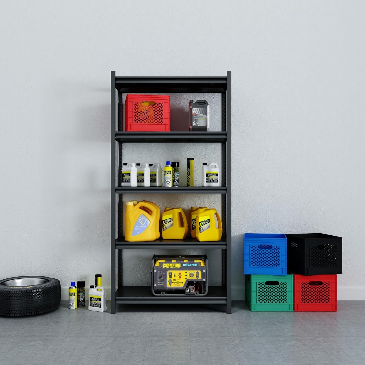 KCSWKJ Ladder Bookcase, Four Legs, One Drawer, Five Open Shelves -Dark Walnut