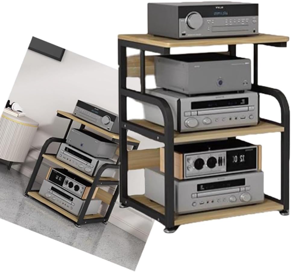 KGPGNYMYHA AV Media Corner Shelf Stereo Cabinet Record Player Stand Audio Stand Heavy Duty Furniture Home Entertainment Center For DVD Players TV Box(Natural