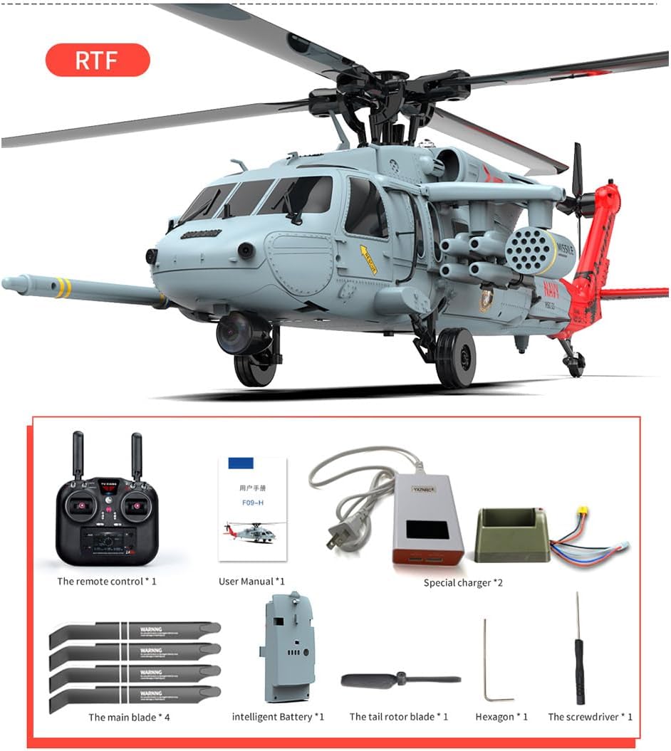 RC Brushless Helicopter, YUXIANG F09-H SH60 Seahawk 1/47 8CH Dual Brushless DD 6G/3D Stunt Copter Model (Include FC&GPS/RTF Version), 42 x 42.5 x 12cm