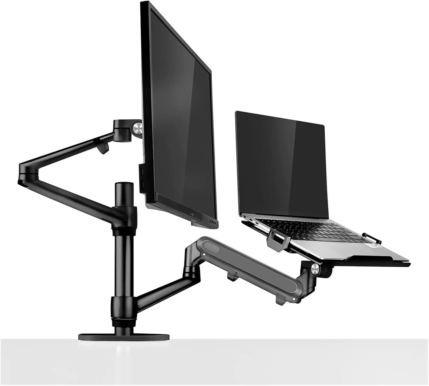 OL-3L PRO Aluminum Alloy Height Adjustable Desktop 17-32 Inch Monitor Stand Gas Spring Arm + 12-17 Inch Laptop Stand Full Motion(OL-3L-PRO-S)