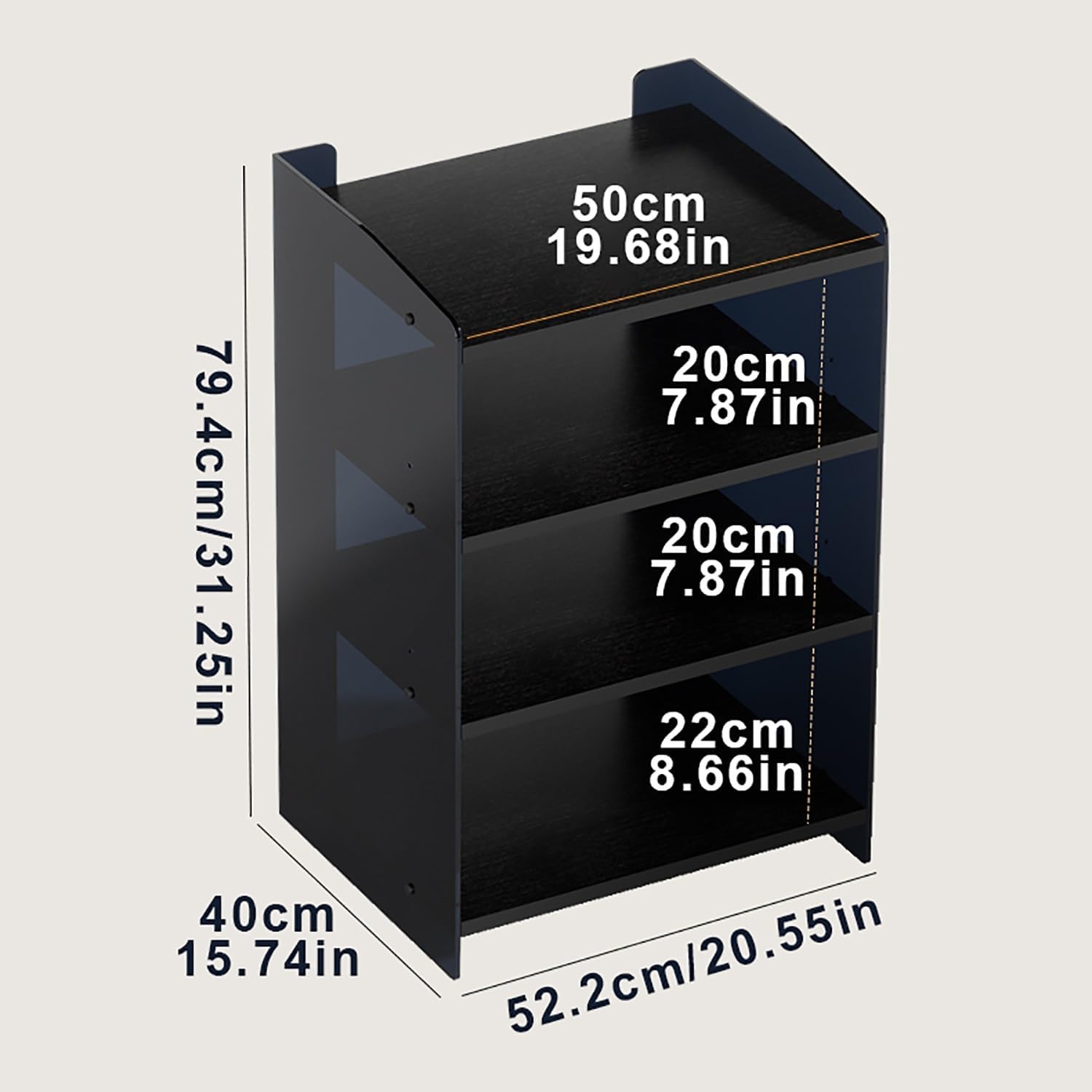 BAYTEWJX Black Stereo Components Storage Cabinet 3 Tier Floor-Standing Audio Rack Media Console Cabinet Modern Audio-Video Media Stand for Meeting Livingroom Gaming Recording Room.(52.2x40x79.4cm)