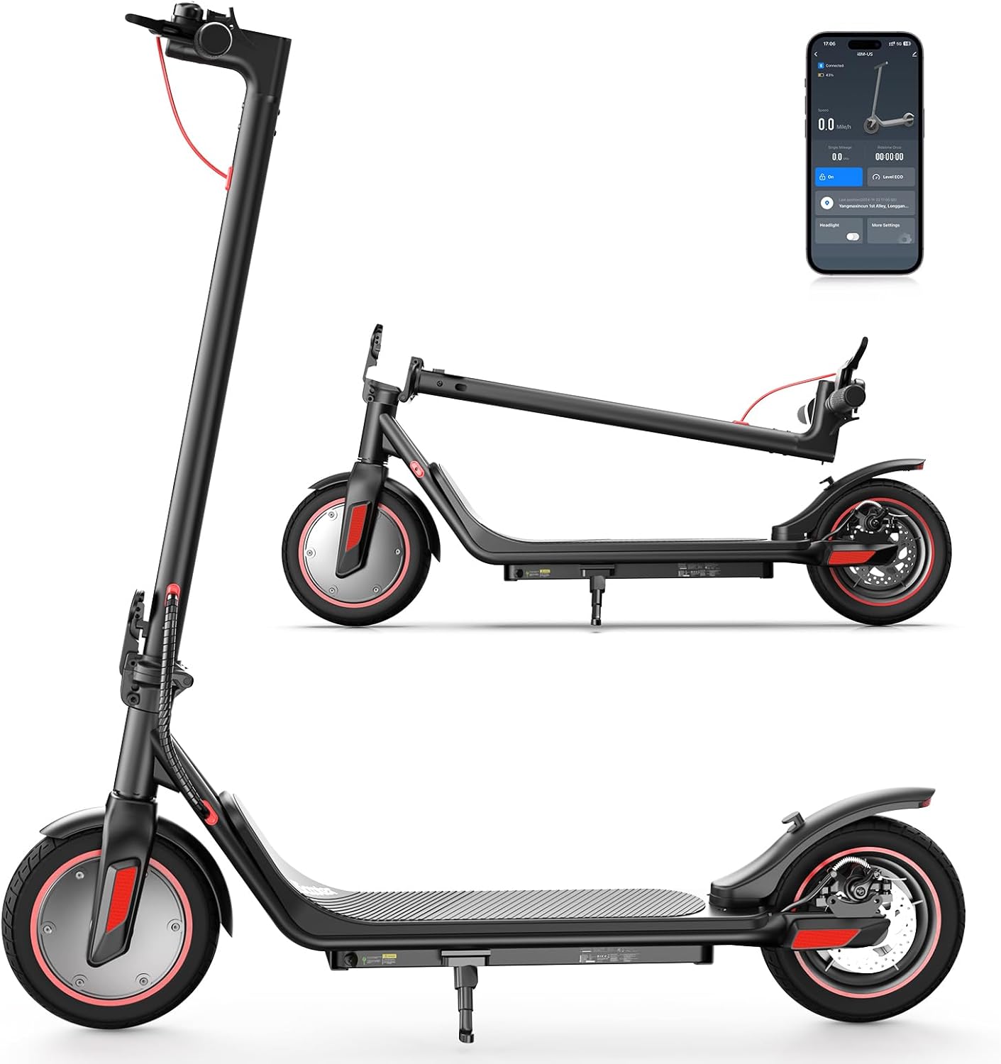 iScooter Electric Scooter, 18 Miles Range, 22 MPH Top Speed, 500W Foldable Commuting Electric Scooter with Double Braking Systems and APP for Adults and Teens