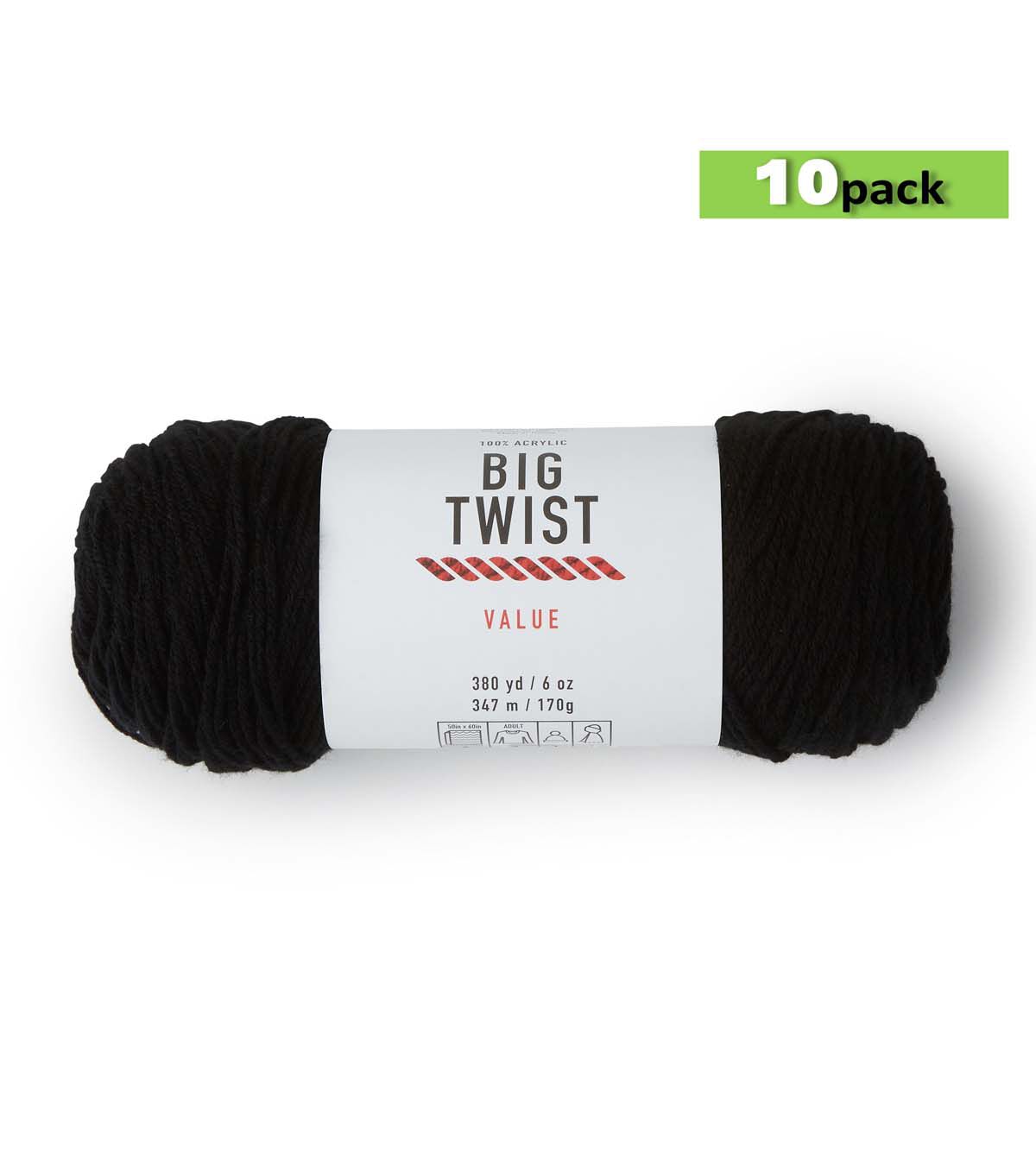 10pk Solid Black Medium Weight Acrylic 380yd Value Yarn by Big Twist