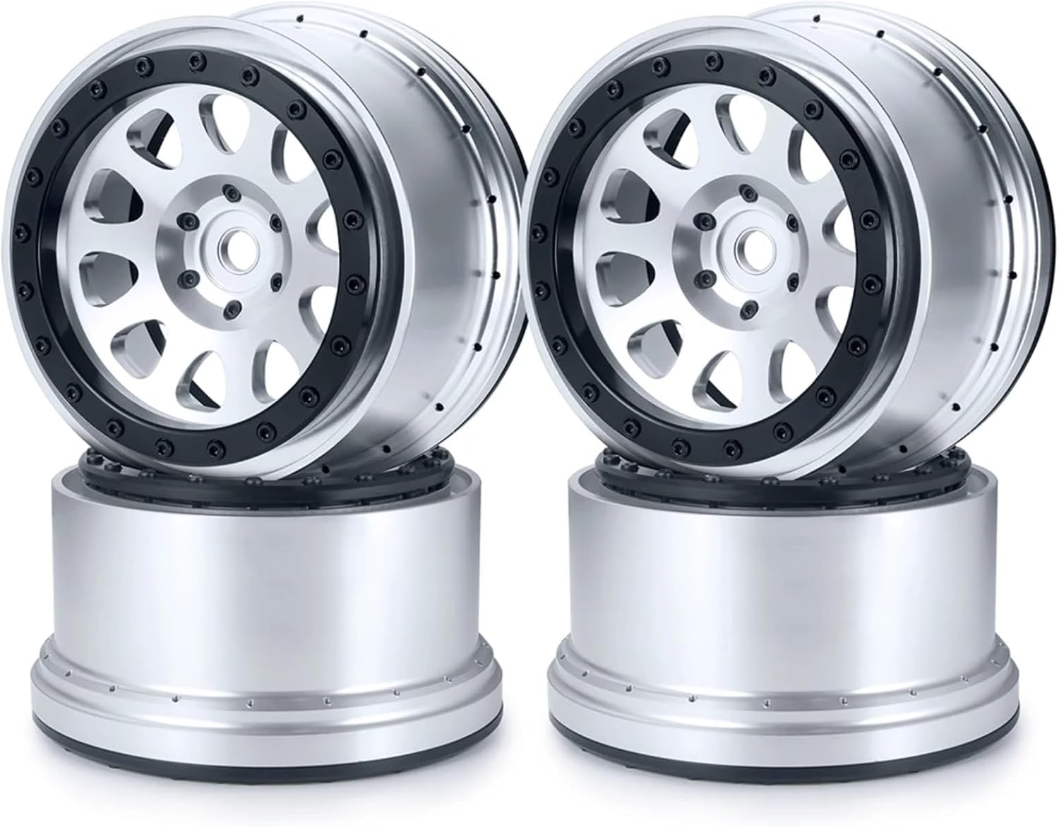 Rc Car Parts For Traxxas For X-MAXX For DBXL For Kraton 8S 10151-13/00 1/5 4PCS 4.3inch Beadlock Wheels Rims Hubs 24mm Hex Tires RC Parts(Silver)