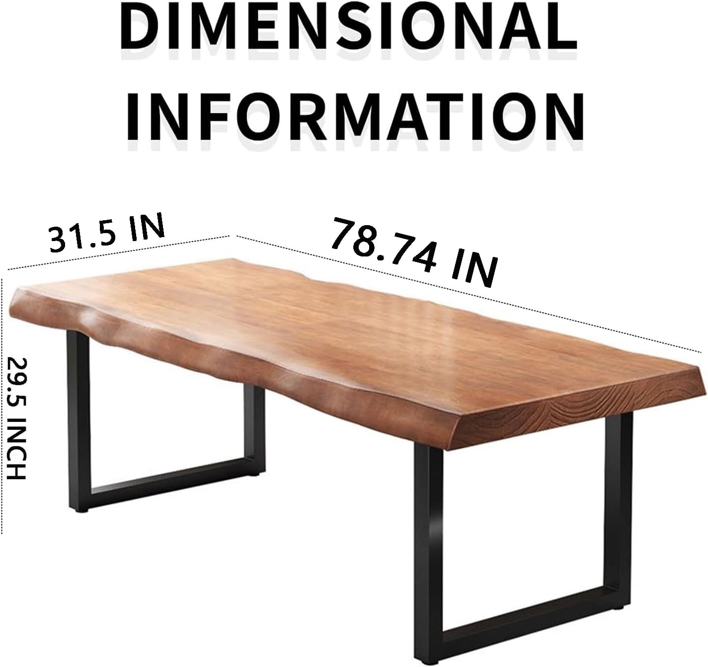 Stylish Solid Wood Office Desk with Sturdy Metal Base - Durable Multi-Size Executive Computer & Dining Table - Perfect for Home Office & Work Environments (Brown, 78.74in)