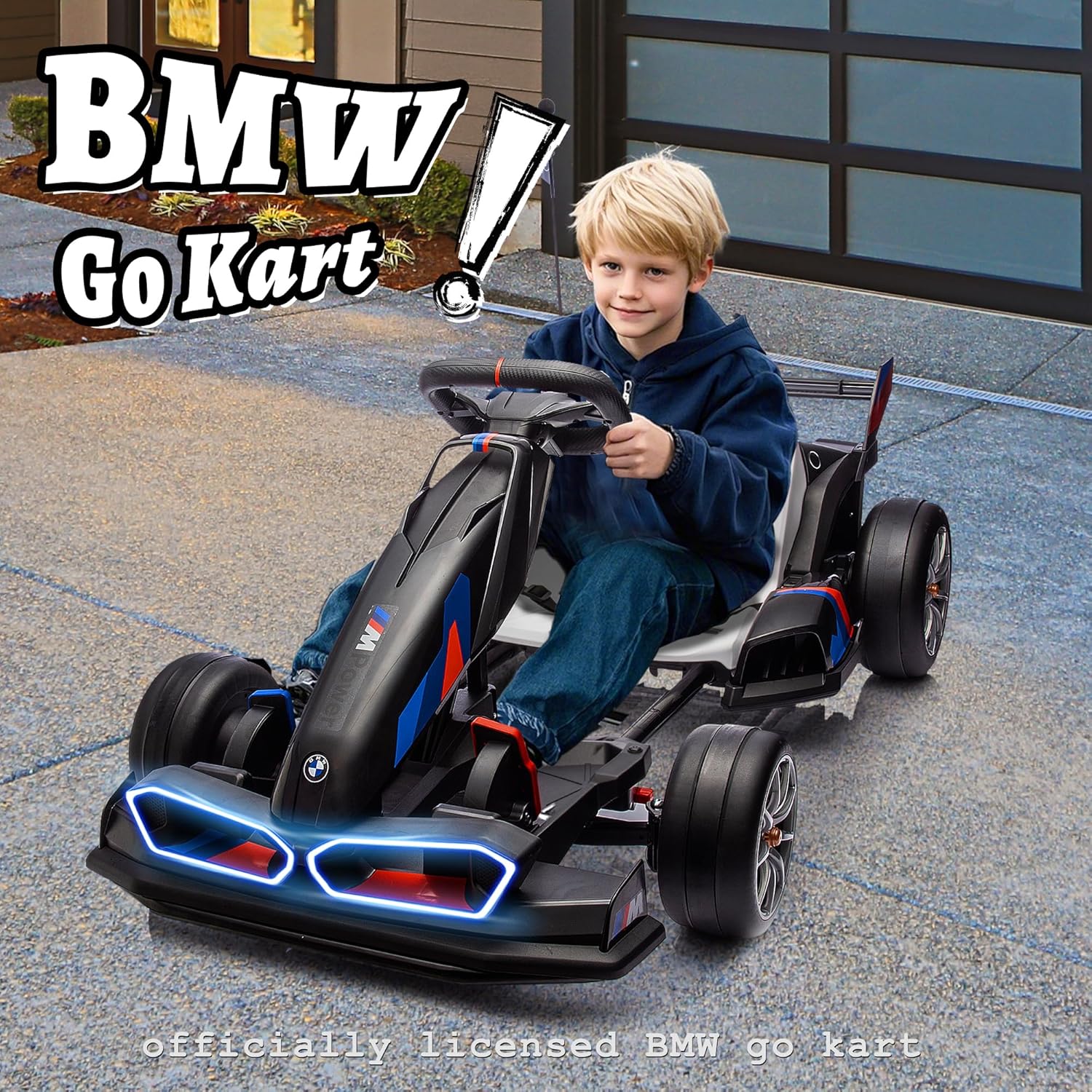 FORESEE 36V Licensed BMW Kids Electric Go Kart, Battery Powered Drift Kart w/Adjustable Seat, Ride On Toy for Big Kids Ages 6+, 8.6MPH Racing Go Cart w/600W Motor, LED Lights & Safety Belt, Black