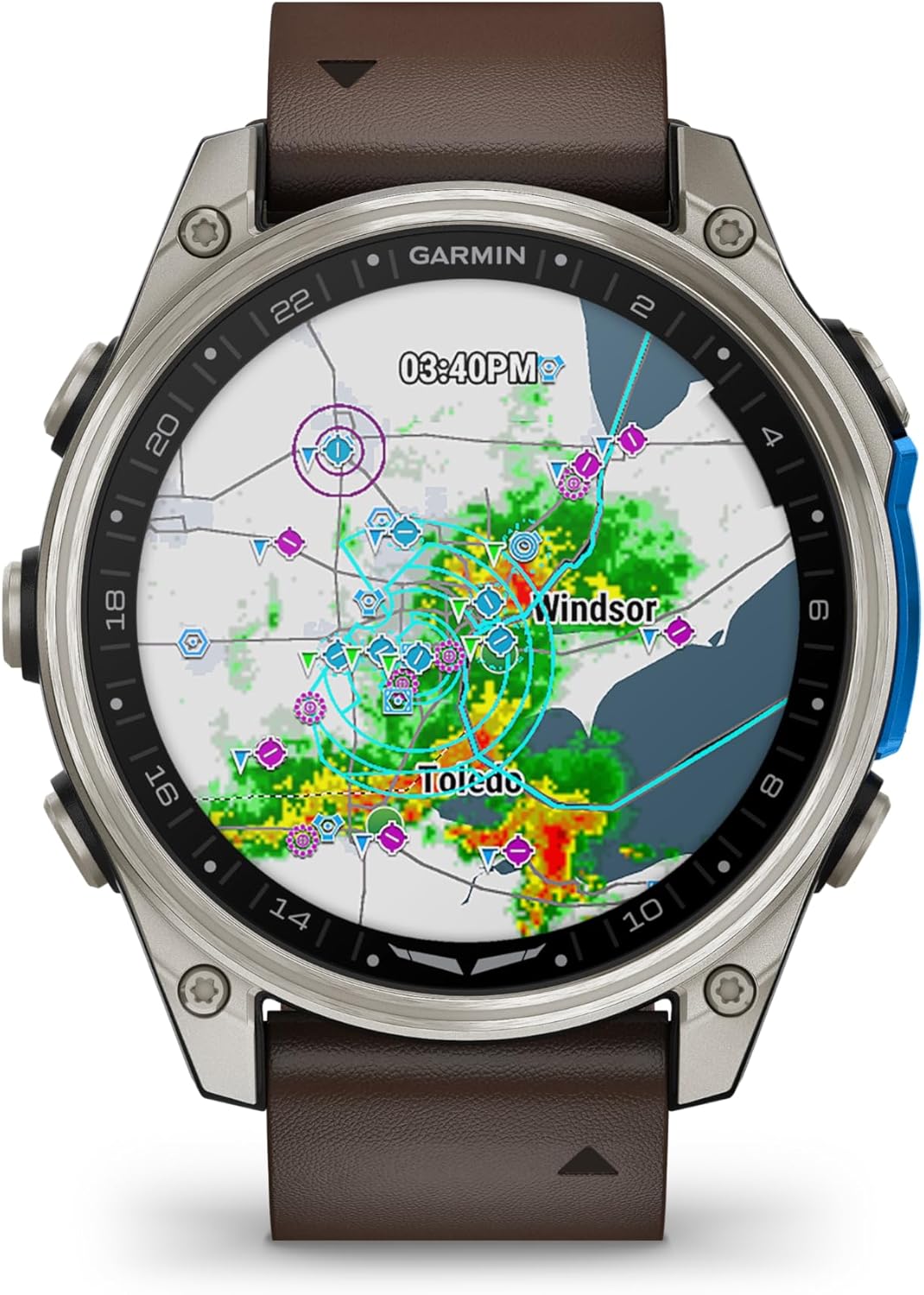 Garmin D2™ Mach 2 – 47 mm, Premium Aviator Smartwatch with GPS, Advanced Flight Maps, LED Flashlight, Built-in Microphone/Speaker for Calls and Texts, Titanium with Oxford Brown Leather Band