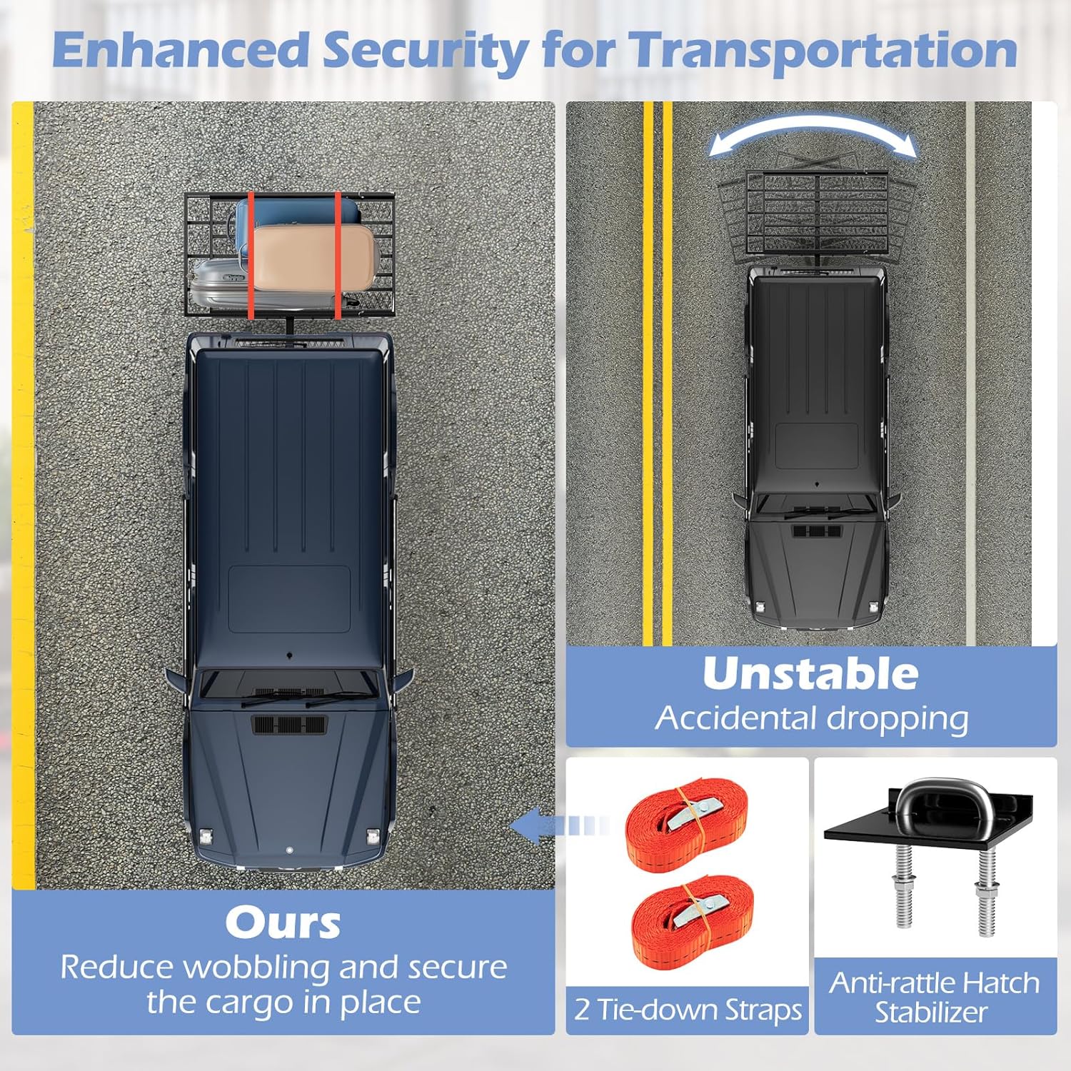 Goplus Mobility Scooter Carrier, 500LBS Hitch Mount Wheelchair Carrier w/Loading Ramp,2 Tie Down Straps, Stabilizer, 29.5
