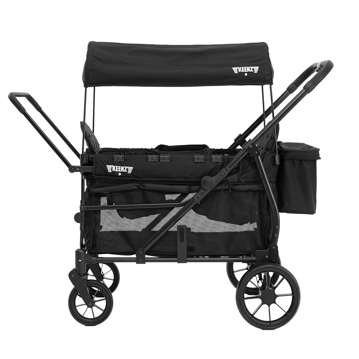 Keenz Viva 2-Passenger Compact Foldable Stroller Wagon with Canopy, Hybrid Push Pull Handle, EVA Wheels, and Storage – Lightweight Stroller Wagon for Toddlers and Kids, Black