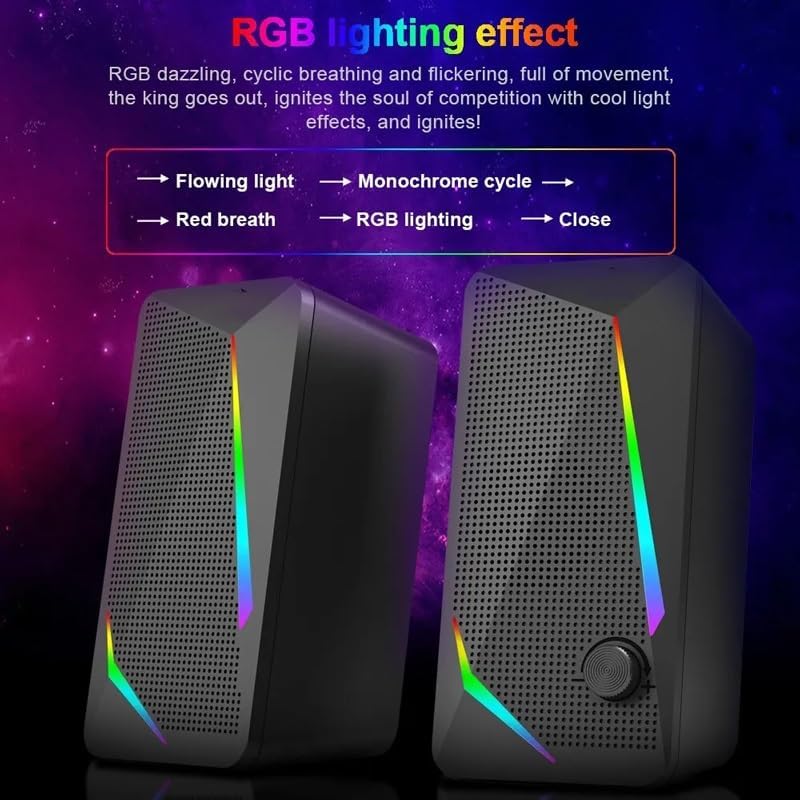 3.5mm Aux 2.0 Stereo Surround Music RGB Gaming Speakers Sound Bar for Computer Desktop PC Loudspeakers