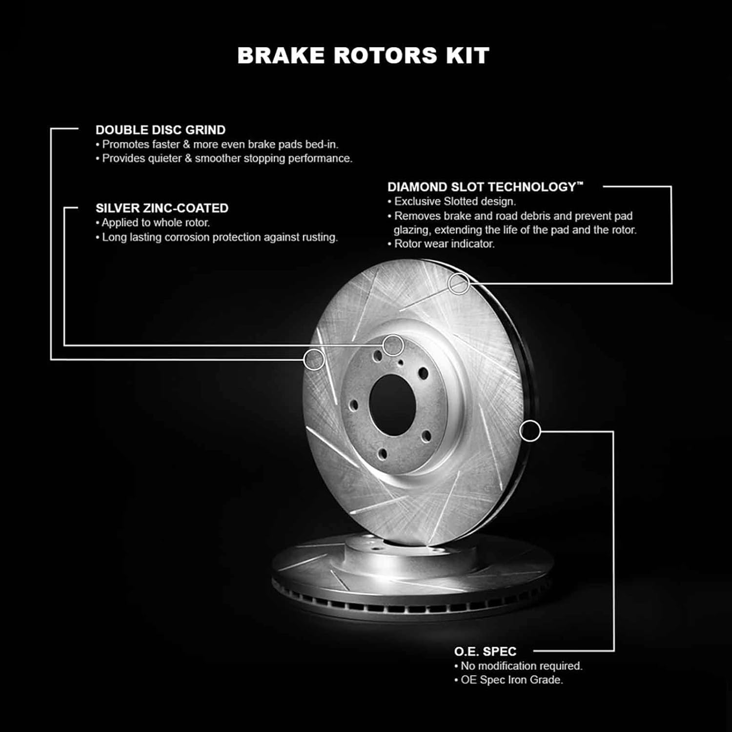 R1 Concepts Rear Brake Rotors For 2016-2020 Lexus GS, 2015-2022 Lexus RC F| Slotted Disc Brake Rotors| Brakes and Rotors Brakes and Rotors