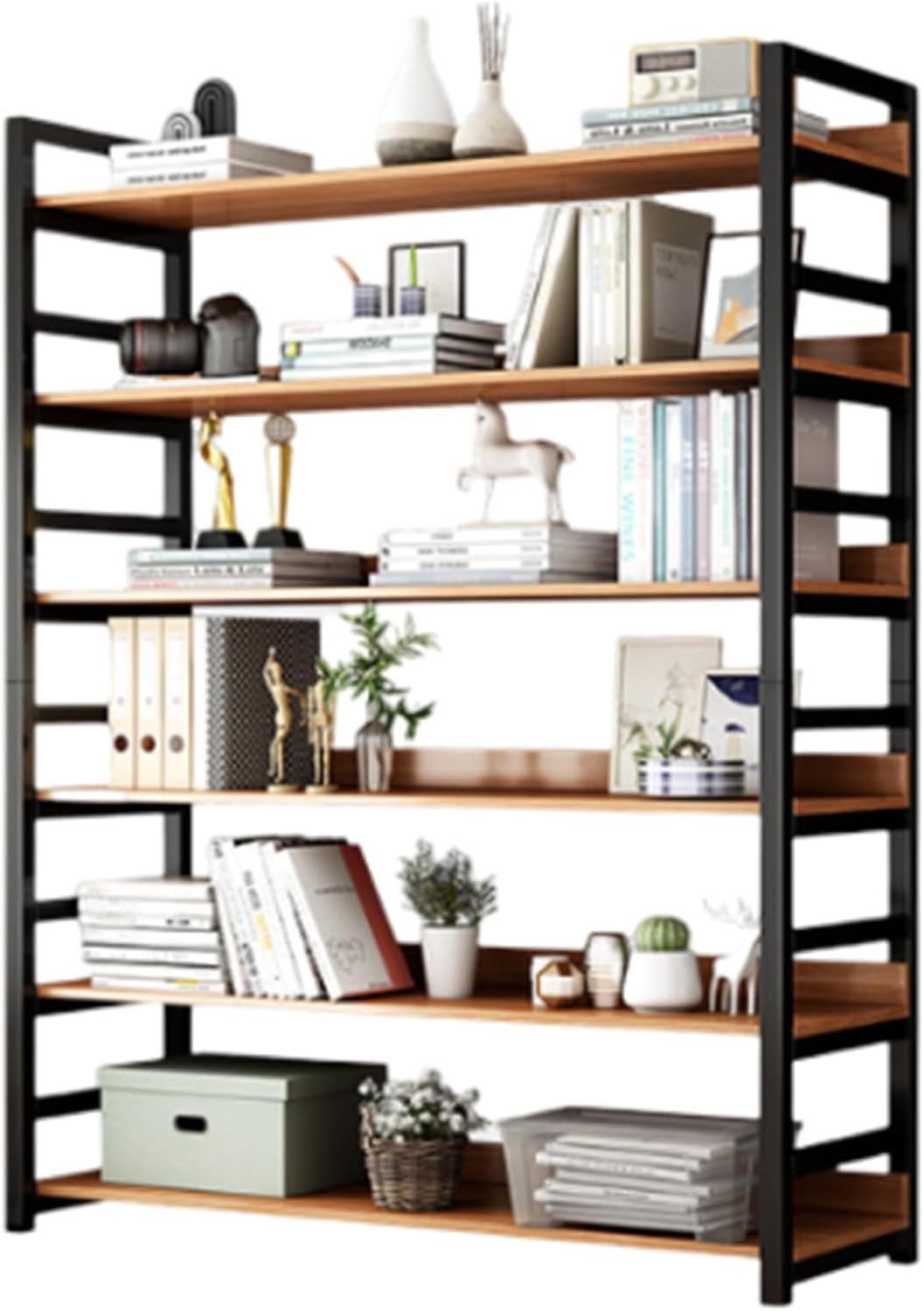 LoKori Vintage Standing Bookshelf,6-Tier Large Storage Bookcase with Open Shelves, Metal Frame Display Rack for Living Room,Bedroom,Home Office, Bedroom,A