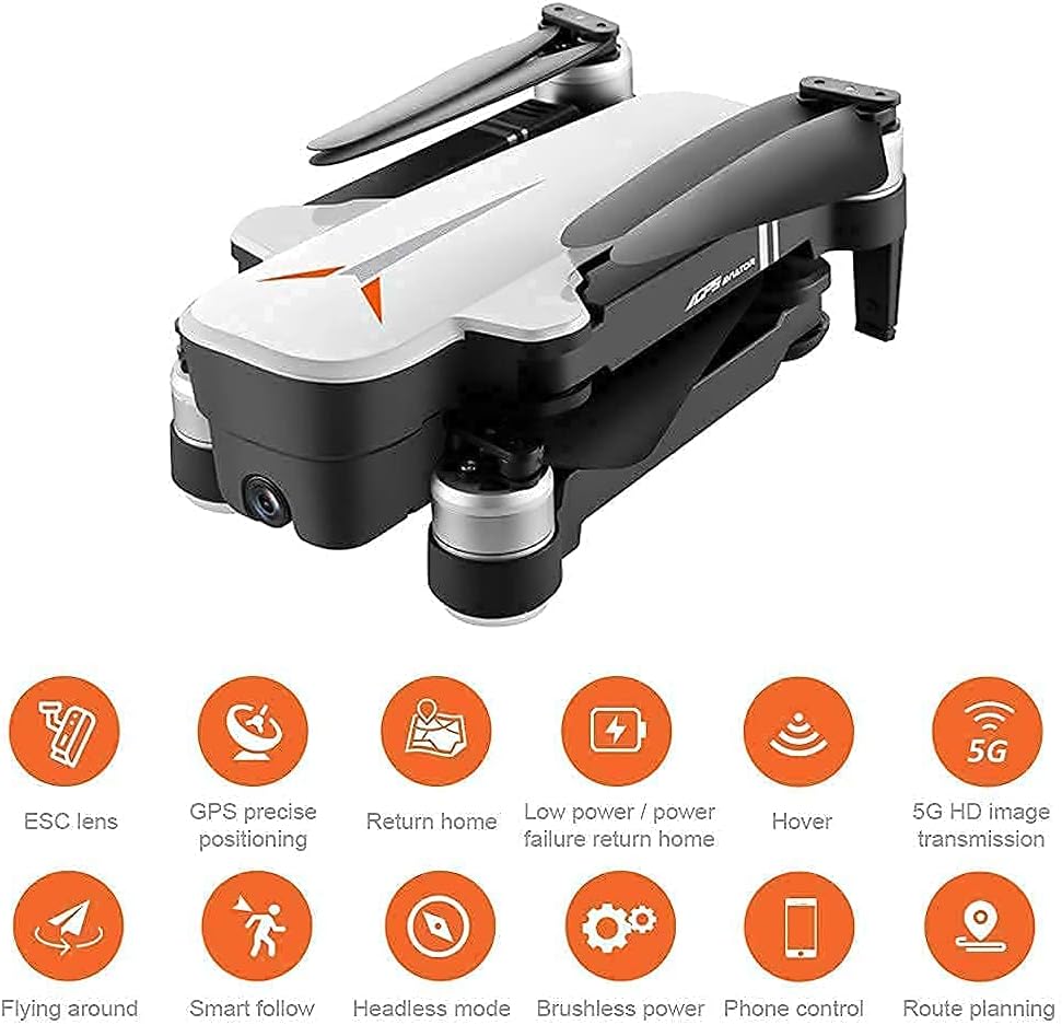 5G Wifi Fpv Drone, Foldable Gps Drones For Adults, With 4K Hd Esc Camera, 120° Super Wide Angle Rc Drone Quadcopter With 2 Modular Batteries And Highlight Led Lights (Color : Black) (White) (White)