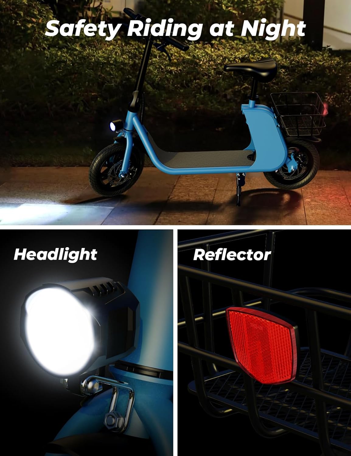 Windhorse Electric Scooter with Seat for Adults, 650W Peak Motor Up to 15.5 MPH & 20 Miles Range, Foldable Commuter E-Scooter with Dual Baskets for Pets & Cargo, 12.5