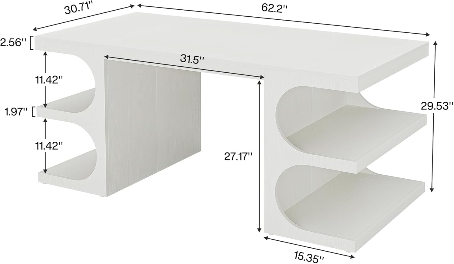 Tribesigns Modern Executive Office Desk, 63-Inch Large Computer Home Office Desk with Storage Shelves, Wood Study Writing Table, Workstation Business Furniture, White