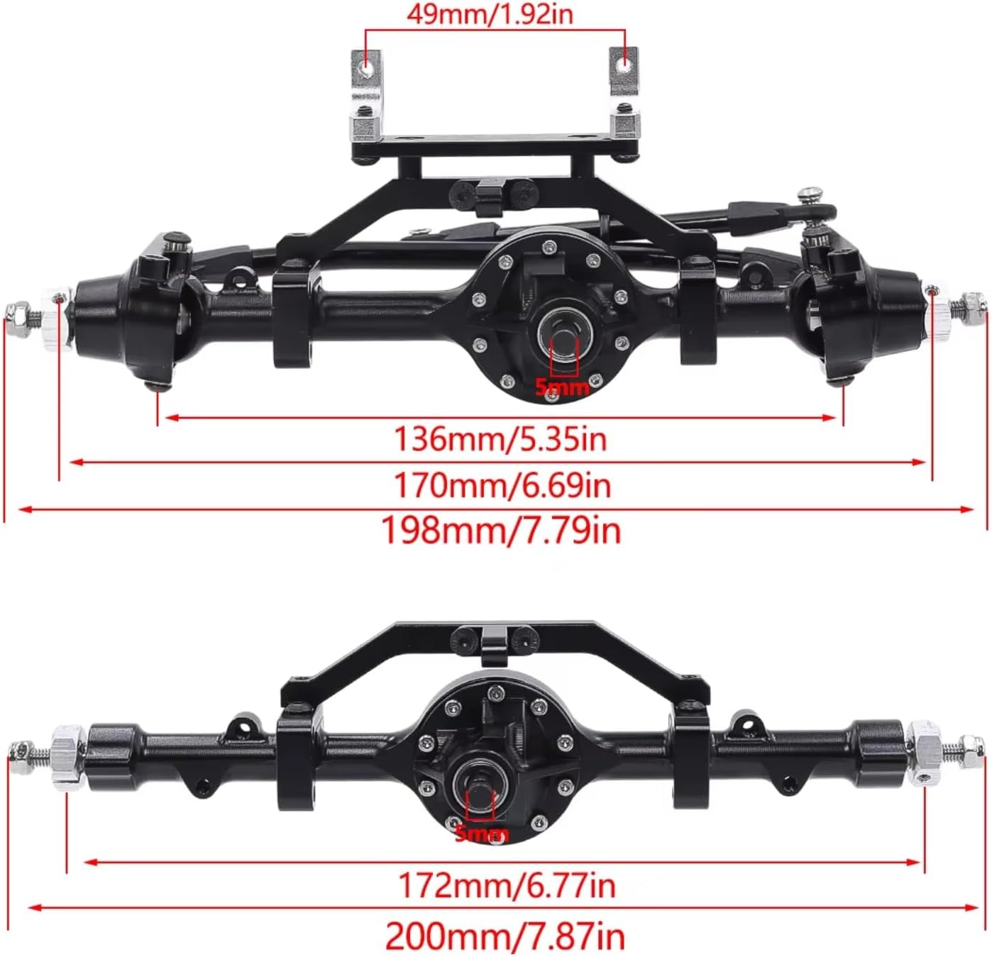 RC Car Accessories Compatible with Gelande for Yota 1/10 RC Crawler Car Parts Accessories CNC Aluminum Axle Front and Rear Straight Complete Axels