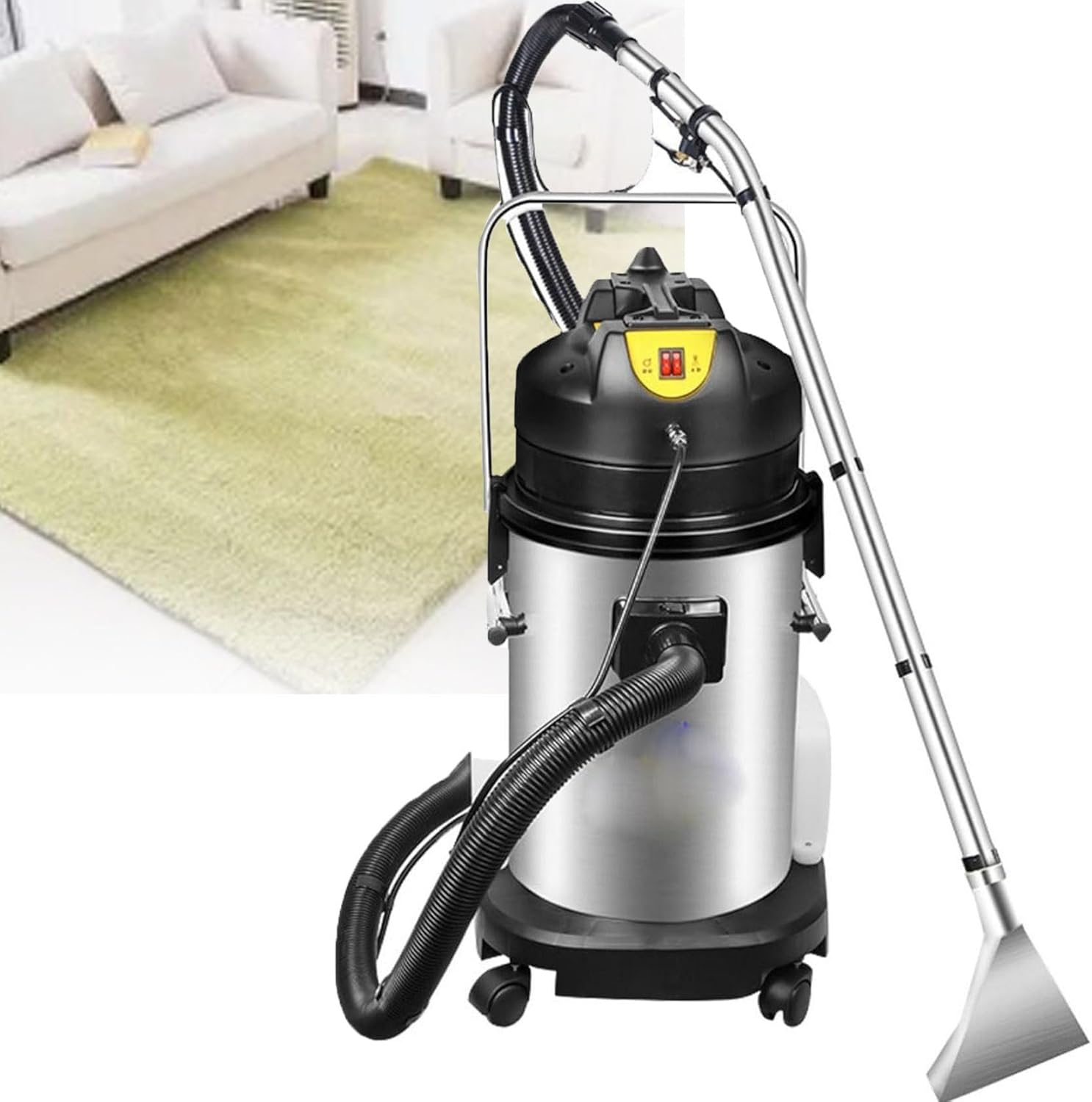 Carpet Upholstery Cleaner, Carpet Cleaner Machine Deep Cleaner, Commercial Carpet Cleaning Machine With Water Vacuuming Head&Round Brush, 1049w 230mbar Suction, Swith 22.97ft Cord And Wheels 40L