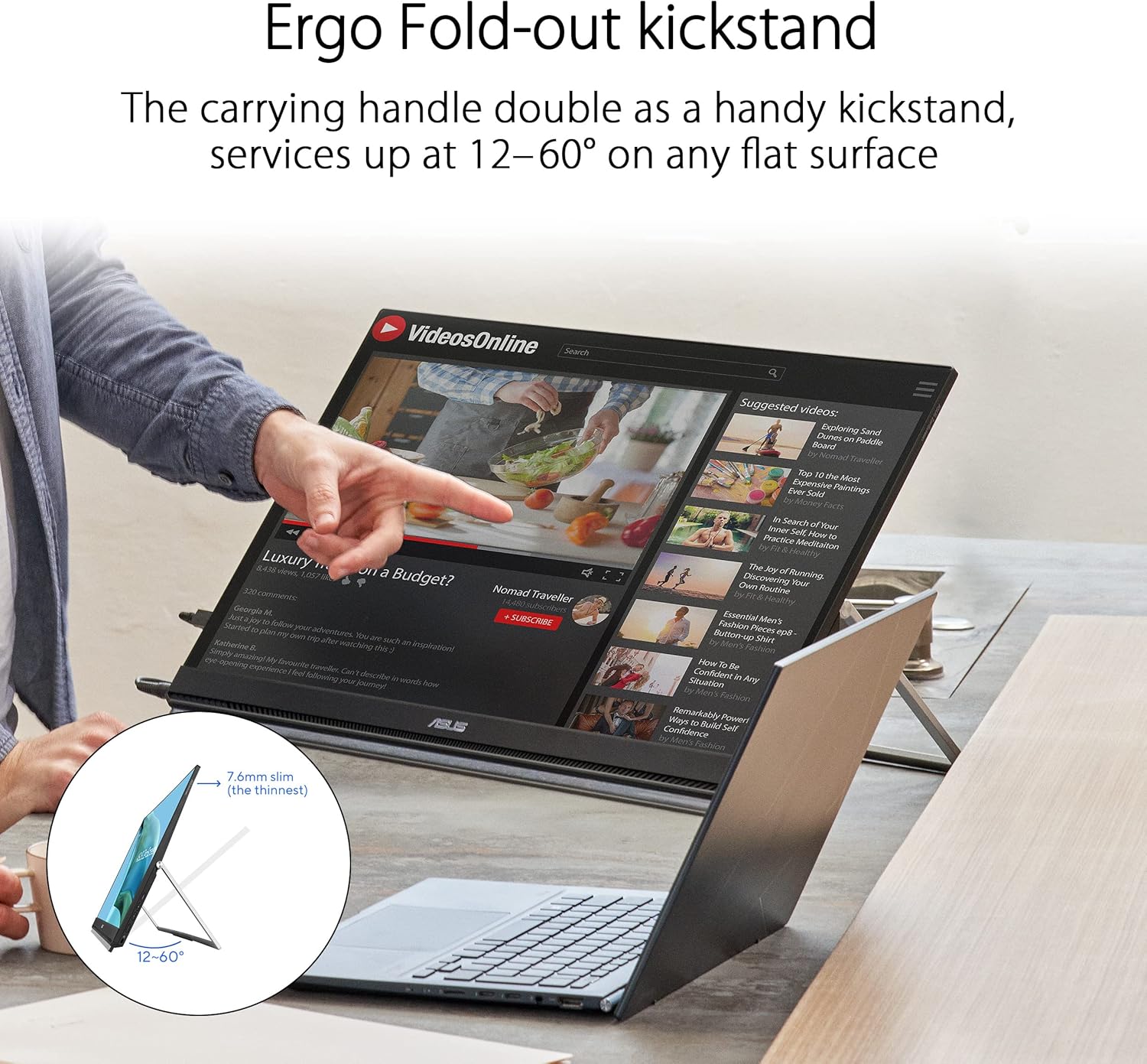 ASUS ZenScreen 24” (23.8” viewable) 1080P Portable USB-C Monitor (MB249C) - FHD, IPS, Eye Care, Speakers, Multi-Stand Design, Kickstand, C-clamp Arm, Partition Hook, Carrying Handle, WFH Monitor