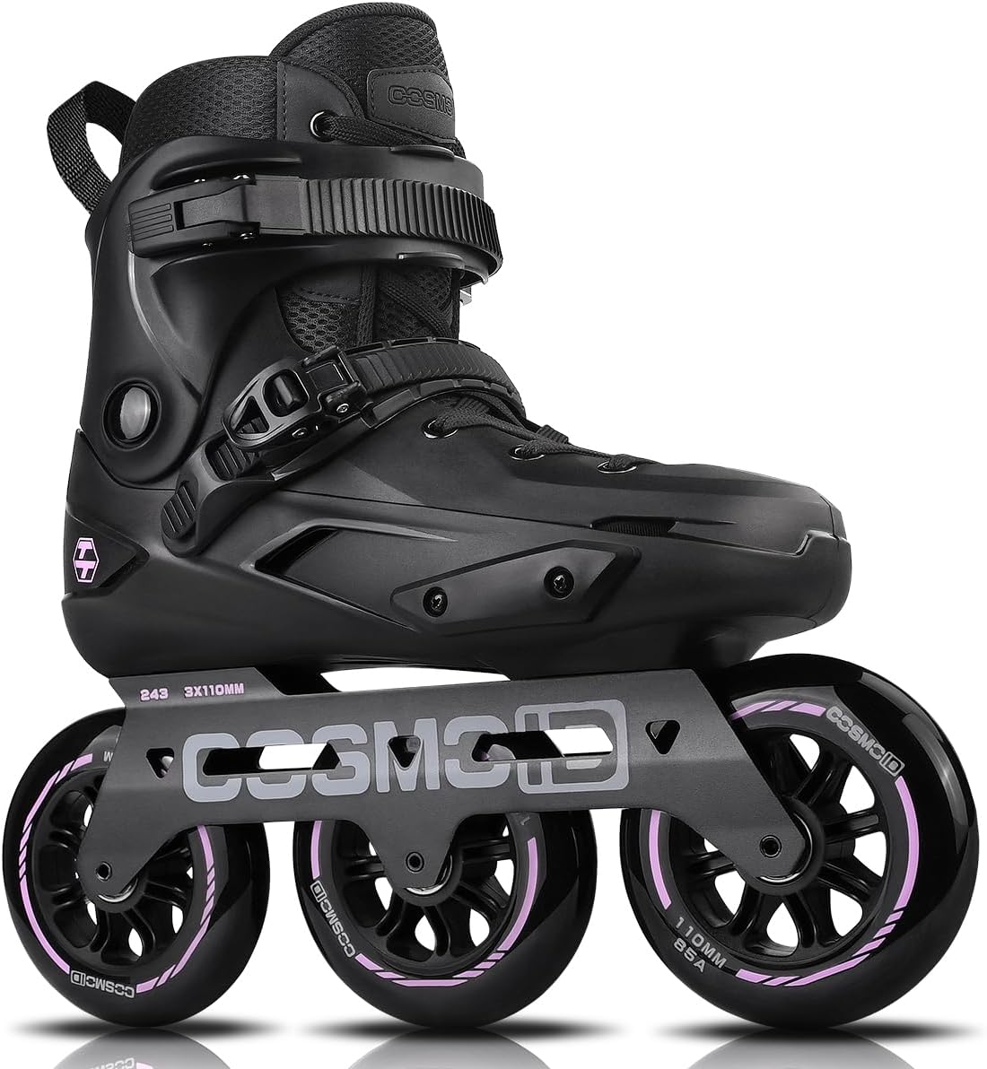 Adult Inline Skate - COSMOID High Performance Roller Skates Blades for Women & Men, 3 Wheels 110mm Metal Frame,Indoor Outdoor and Fitness Black