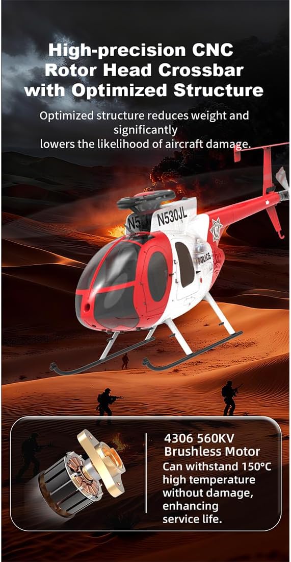 1/16 F119S MD500 Little Bird RC Helicopter, 2.4G 9CH 250-Class Remote Control Helicopter 6G/3D Switchable Modes Aircraft with Flybarless Rotor Head/Openable Cockpit, Gift -RTF